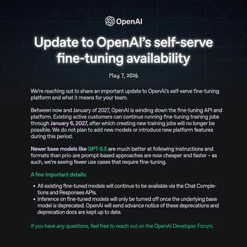 OpenAI 微调 API 将停止新训练