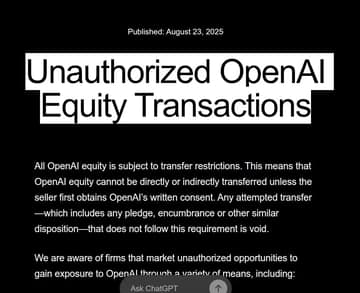 OpenAI 警告未经授权股权交易