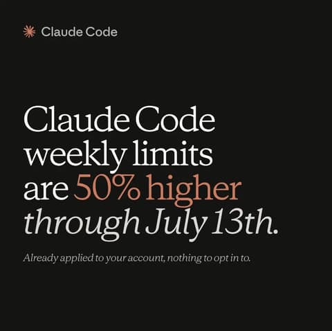 Claude Code 周限额临时提升 50% 至 7 月 13 日
