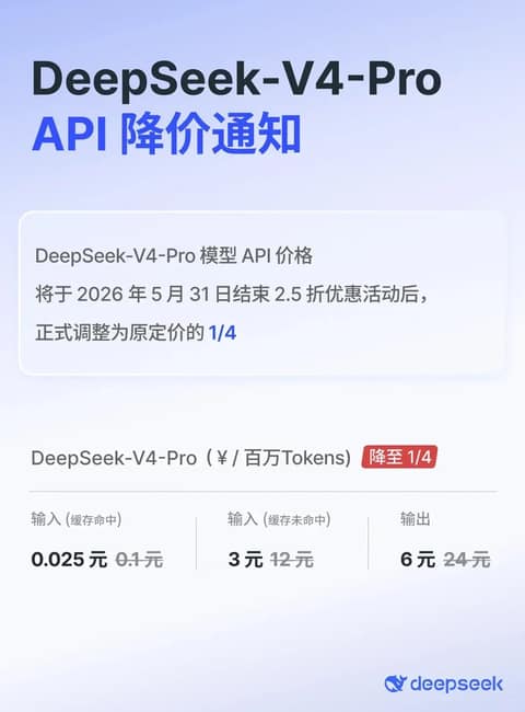DeepSeek-V4-Pro 永久降价,折后价成常态