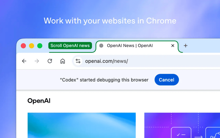 Codex Chrome 扩展在浏览器中的演示截图