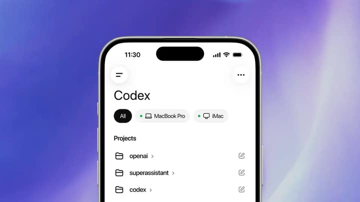Codex 移动端界面展示，开发者通过手机查看远程开发环境的实时状态
