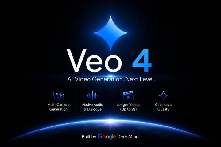 Veo 4 多机位视频生成效果展示界面