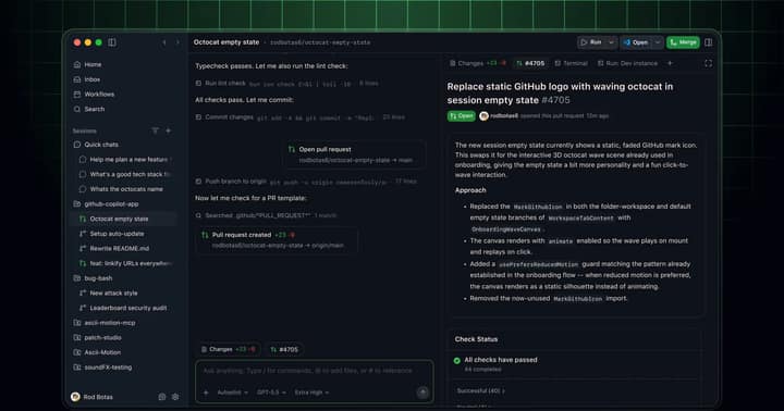 GitHub Copilot app 技术预览界面截图